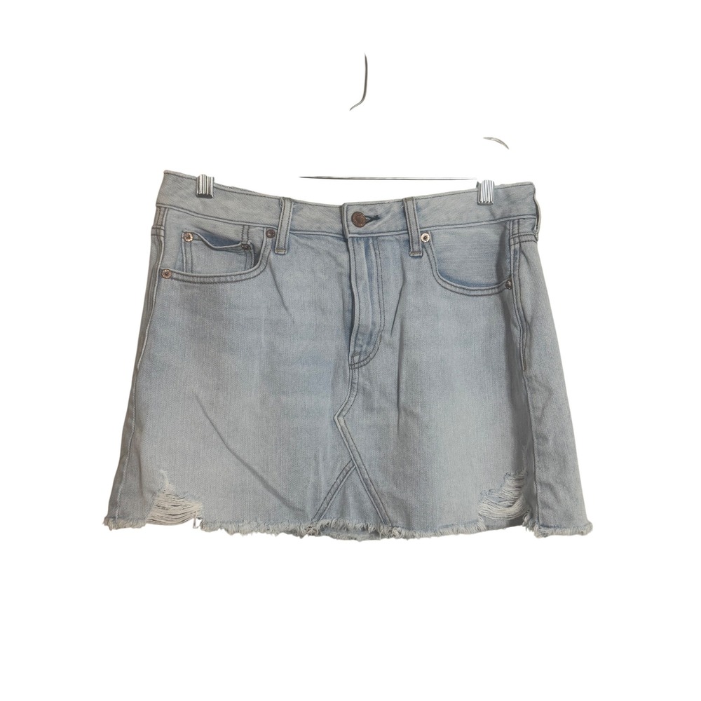 American Eagle Denim Mini‎ Skirt Women's Size 10 Light Wash Distressed